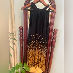 Halter dress black and brown with flower appliqués. New with tags! Size M